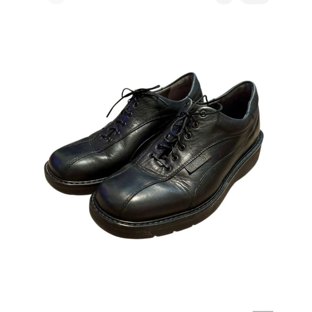 90s Mephisto Goodyear Welt Black Leather 7 Portugal Grunge Bicycle Toe Shoe VTG